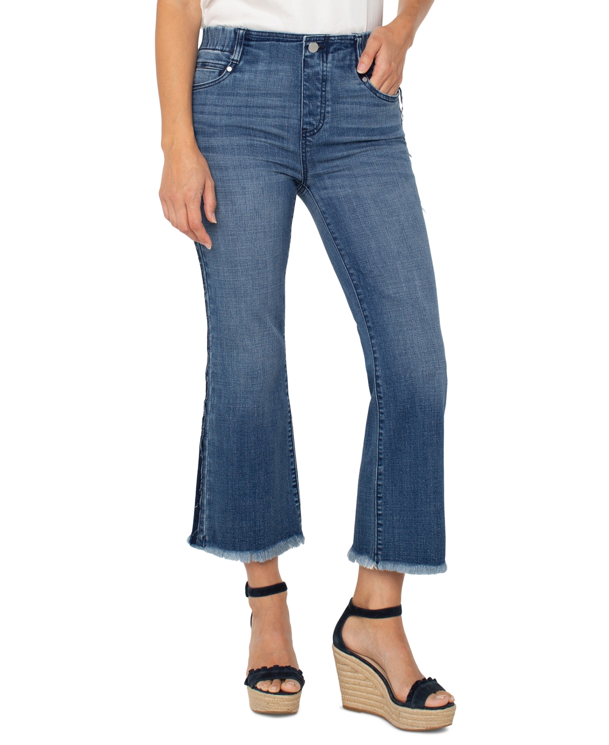 Shop Liverpool Los Angeles Petite Gia Glider Frayed-hem Cropped Flare Jeans