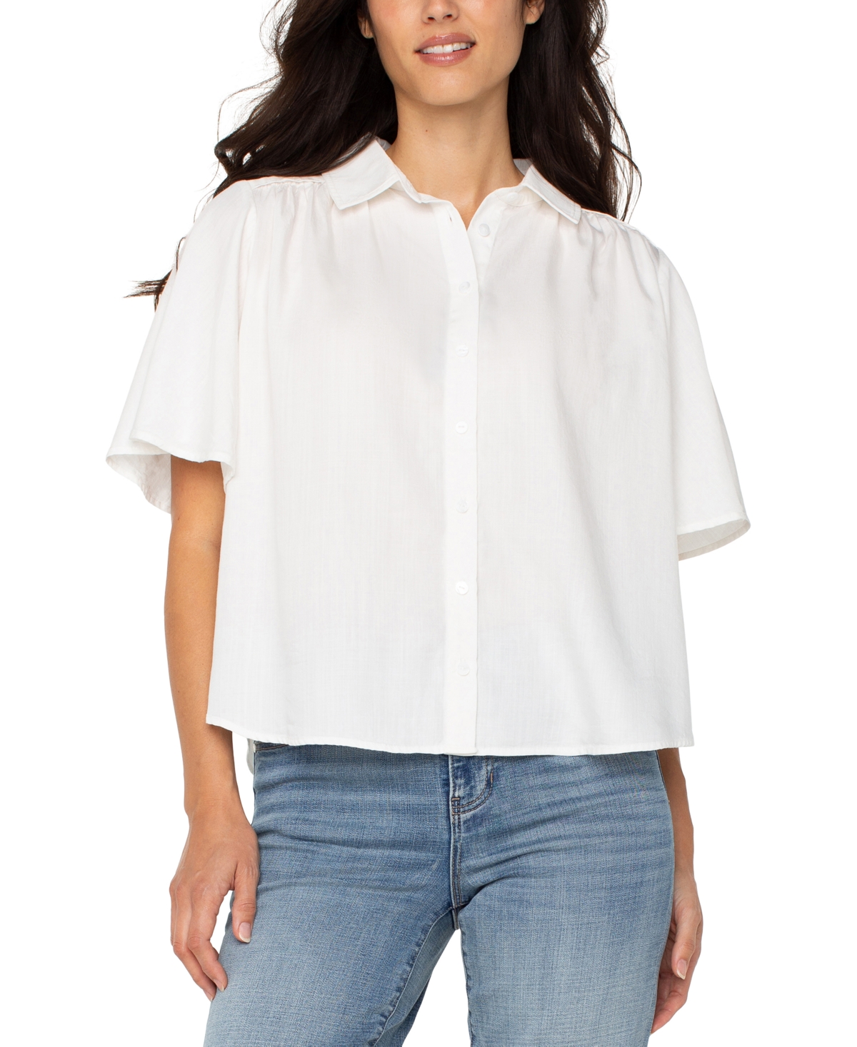 Women's Shirred-Shoulder Relaxed Shirt - White