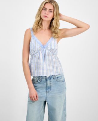 売れ筋商品|||マッデンガール カットソー トップス レディース Juniors' Plaid Ribbon Babydoll Tank Tawny Port Combo Madden Girl Juniors' Plaid Ribbon Babydoll Tank - Macy's