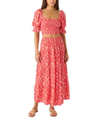 Juniors' Luciana Printed Smocked-Waist Tiered Skirt