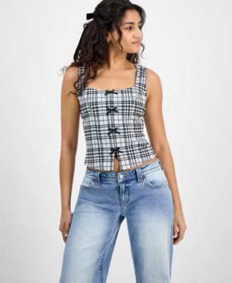 Just Polly - Juniors' Menswear Bow-Trim Vest Top