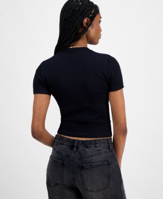 Juniors' Seamless Crewneck Ribbed Tee