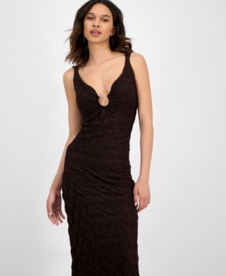 Women's Textured Knit Plunge-Neck Scoop-Back Dress