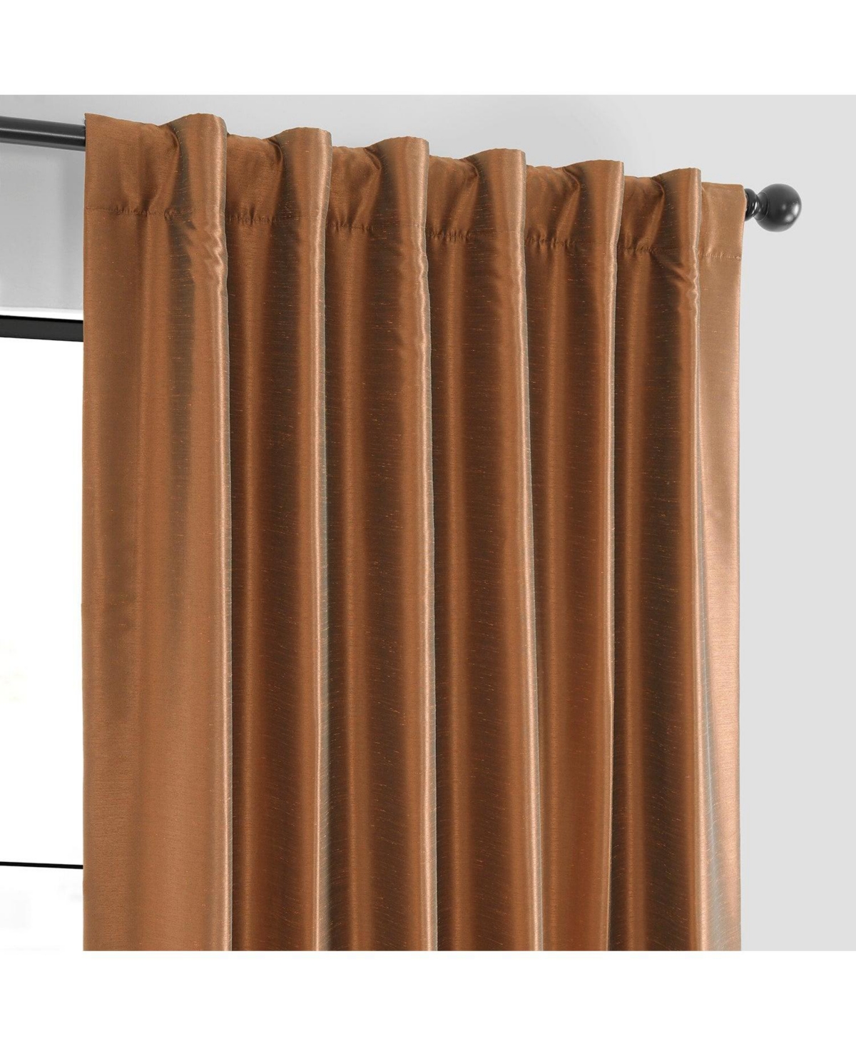 Half Price Drapes Copper Kettle Vintage Textured Faux Dupioni Silk Blackout Curtain In Brown