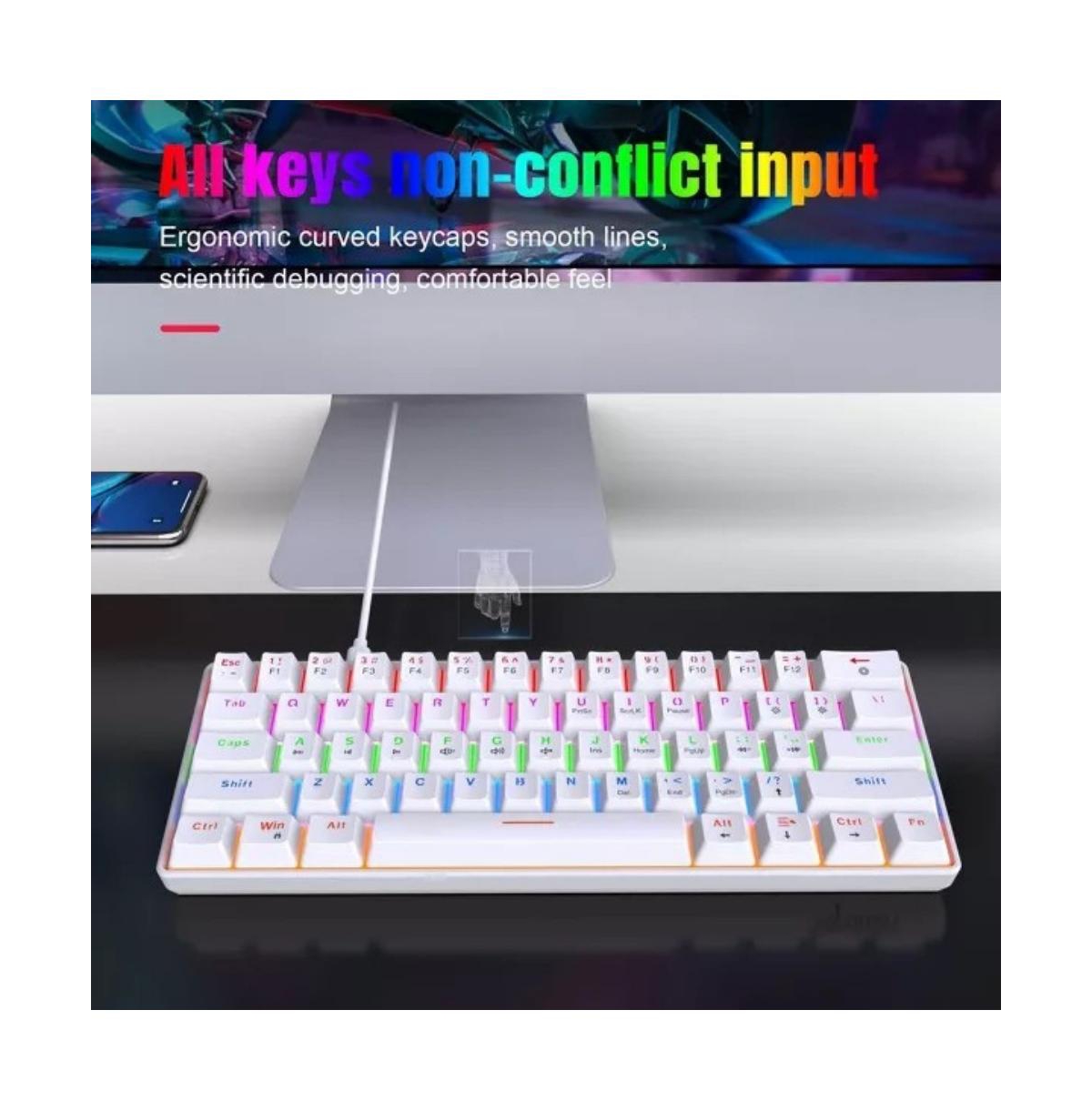 60% Mechanical Gaming Keyboard, Red Switch, Wired Gaming Colorful Backlit Gaming Keyboard, Pudding Keycaps Compact