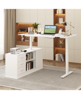 3-Drawer Wooden L-Shape Computer Desk with Adjustable Height, Open Shelves, Door Cabinet  63-Inch Large Workstation