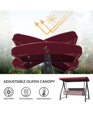 Outdoor Rattan Patio Swing with Adjustable Canopy, Built-in Quick-drying Foam Seat, Stylish Design,for Porch,Garden,Yard