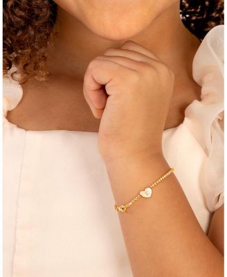 Children's 14K Gold Dainty Heart & Engraved Initial Girls' 5.25" Bracelet