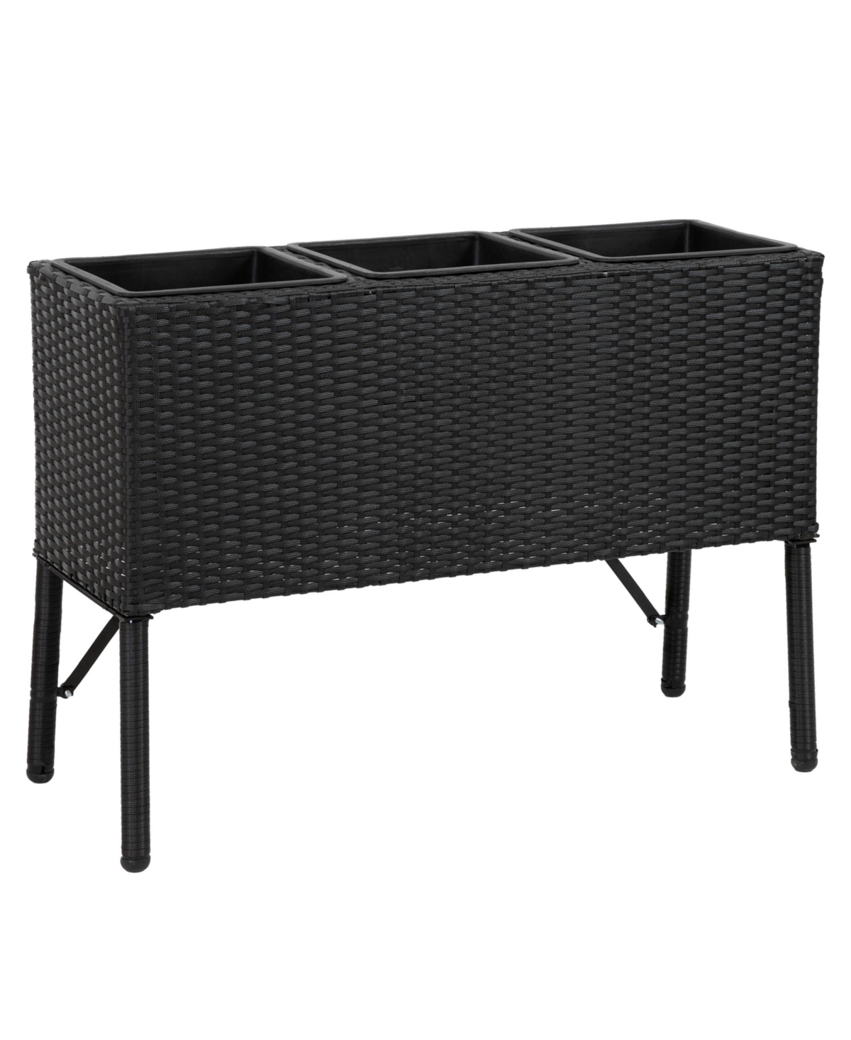 3-Section Wicker Raised Planter Box - 3 Removable Plastic Inserts - Above Ground Raised Garden Bed with Legs - 30.75&#x22; W x 11.75&#x22; D x 22&#x22