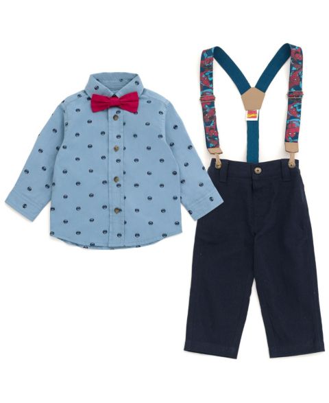 Avengers Baby Boys Marvel Spider-Man Button Down Shirt Twill Pants Suspenders and Bow-Tie 4 Piece Outfit Set to, цвет: Long-Sleeve Shirt & Pants