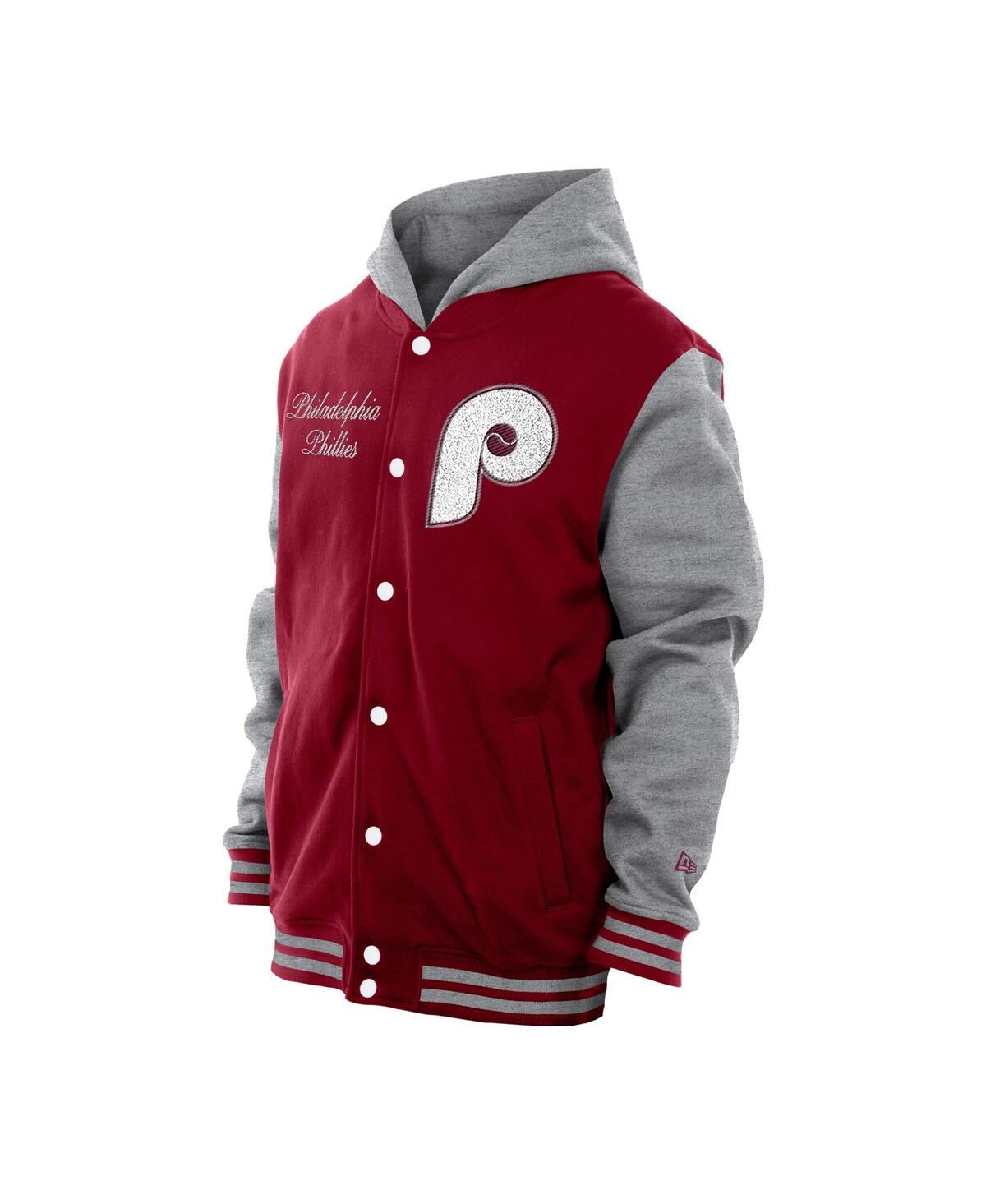 NEW ERA MEN'S BURGUNDY PHILADELPHIA PHILLIES THROWBACK PREP FULL-SNAP HOODIE JACKET 
