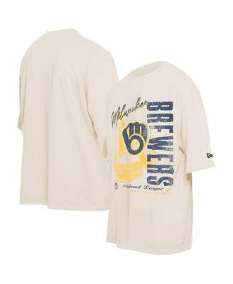 New Era - Men's Cream Milwaukee Brewers Cooperstown Collection Oversized Throwback Distressed T-Shirt