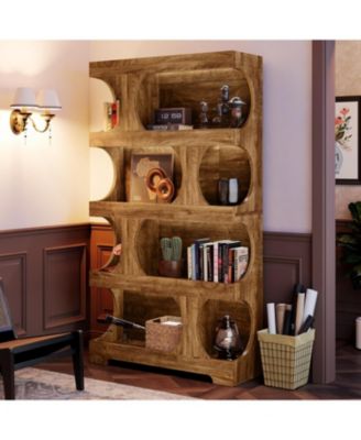 71" Tall Bookcase, 4-Tier S-Shaped Bookshelf, Wood Decorative Storage Shelving,Library Book Shelf Unit for Home Office Living Room Bedroom