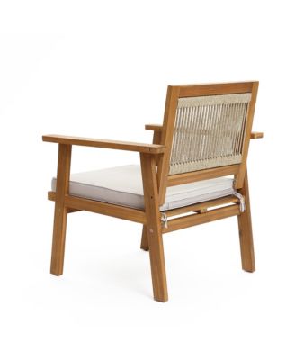 Outdoor Acacia Wood Rope Back Armchairs with Cushions, Set of 2