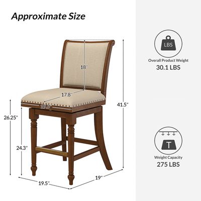 Blerona Farmhouse Swivel Bar Stool With Nailhead Trims