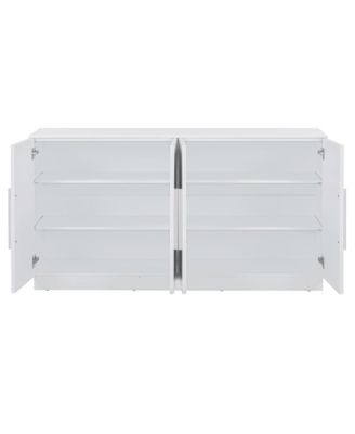 White Sideboard Cabinet with 4 Doors, Adjustable Shelves, and Silver Handles