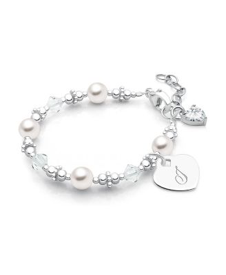 Sterling Silver Crystals and Pearls Initial Bracelet