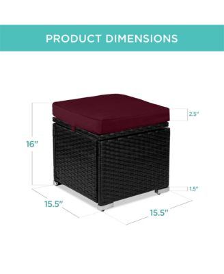 Set of 2 Wicker Ottomans, Multipurpose Furniture w/ Removable Cushions, Steel Frame