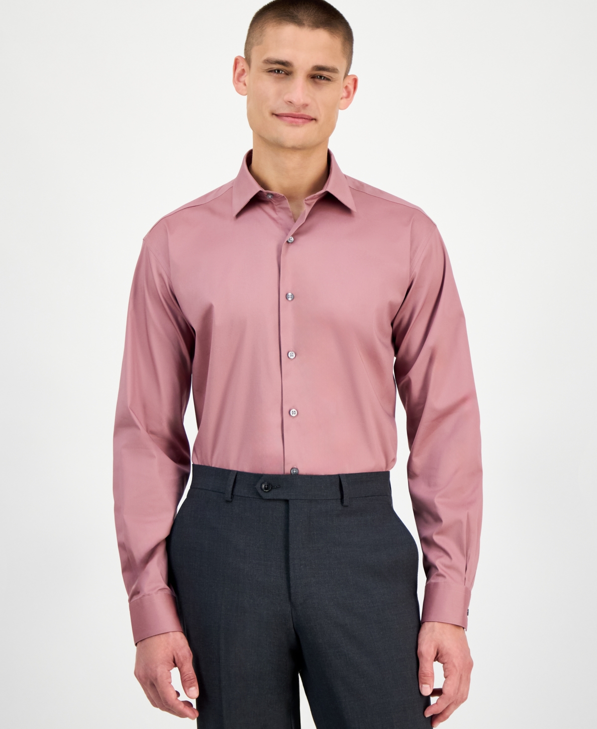 Alfani Men's Regular-fit Temperature Regulating Solid Dress Shirt, Created For Macy's In Pink