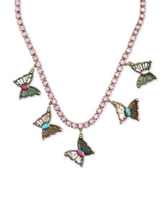 Faux Stone Boho Butterfly Bib Tennis Necklace