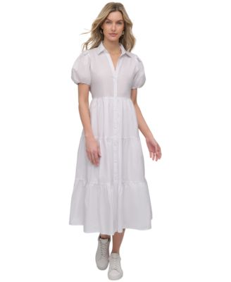 DKNY Jeans - Women's Puffed-Sleeve Tiered Shirtdress