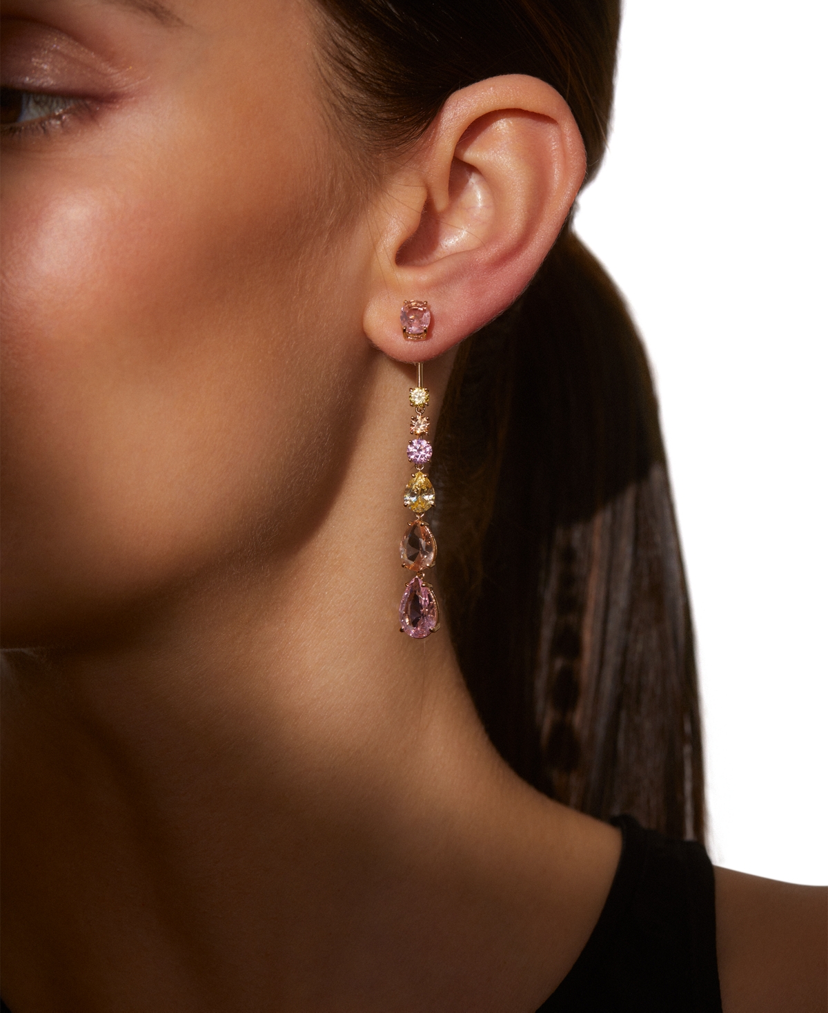 Eliot Danori 18k Gold-plated Cubic Zirconia & Multicolor Stone Front-to-back Linear Drop Earrings, Exclusively At In Gold