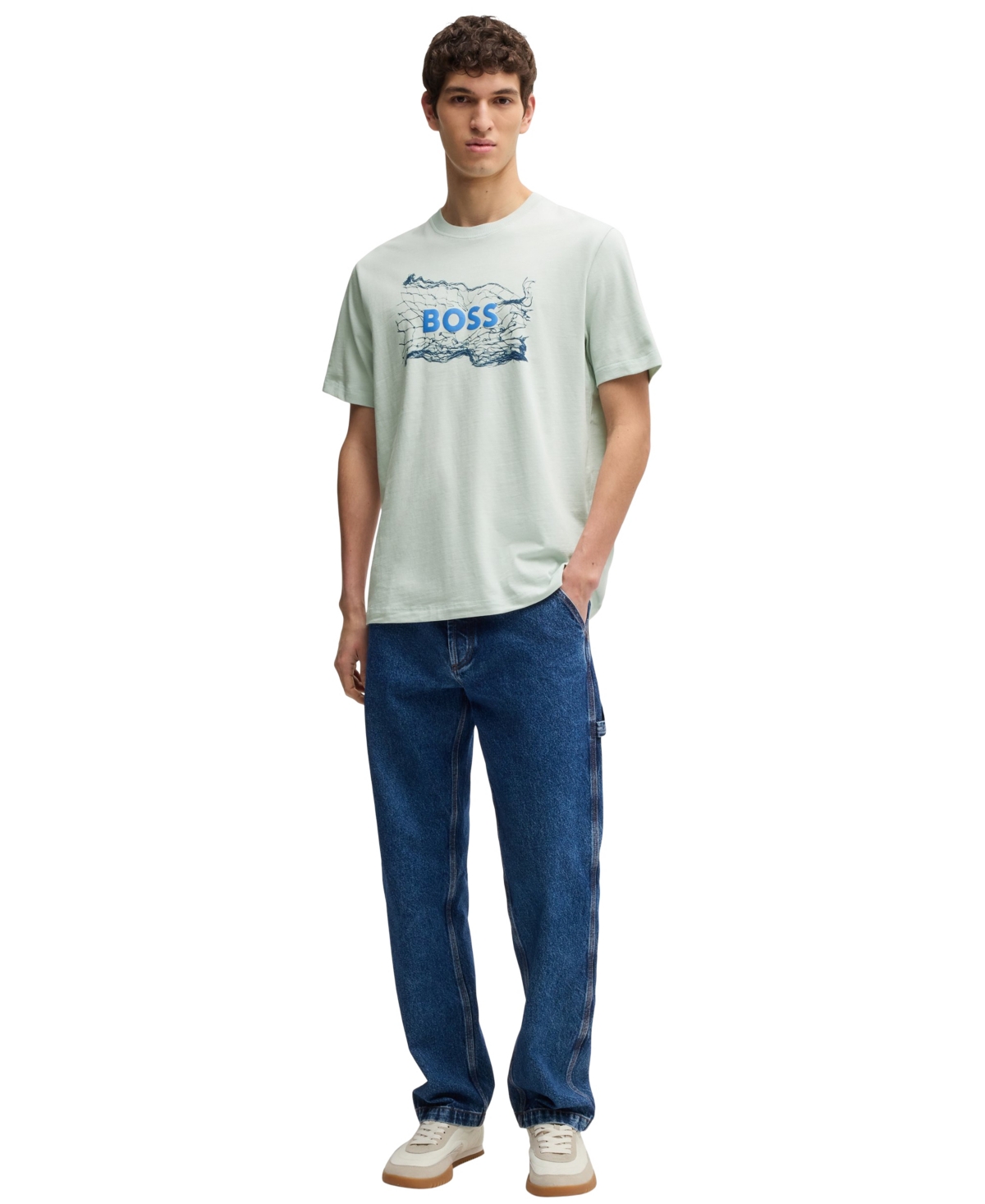 Hugo Boss Cotton-jersey T-shirt With Logo Artwork In Open Blue