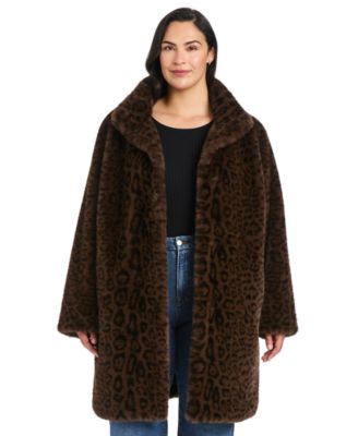 Plus Size Stand-Collar Faux-Fur Coat