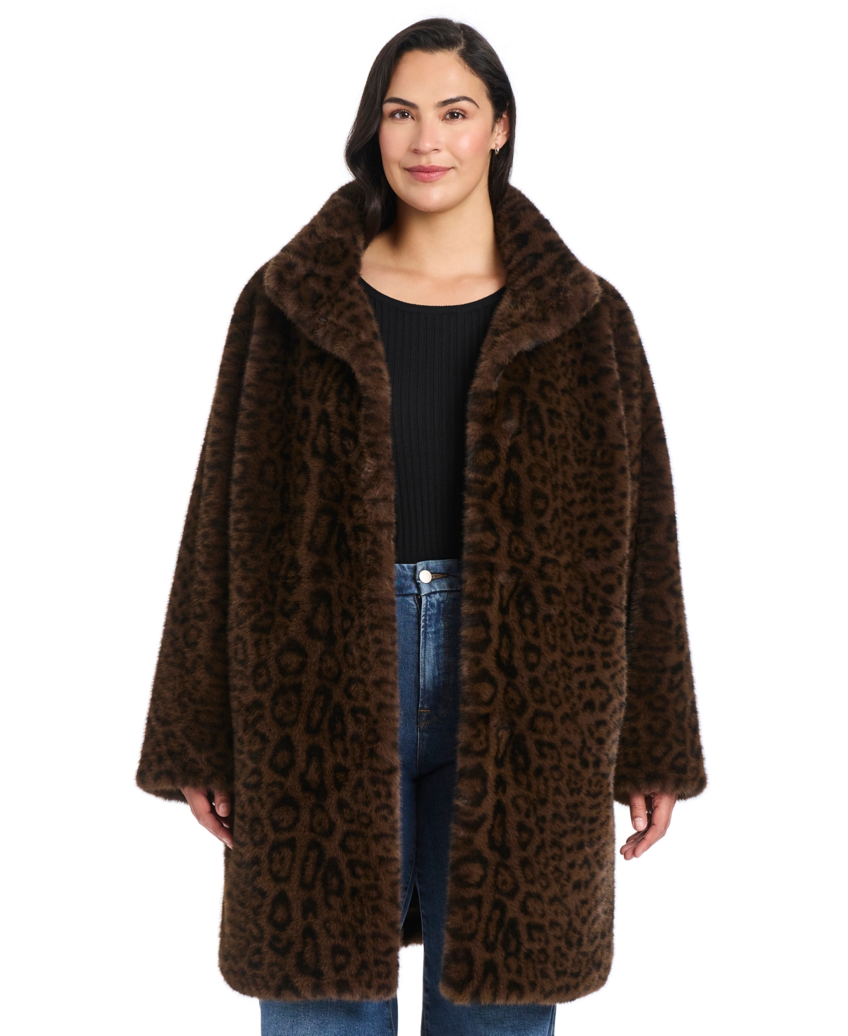 Jones New York Womens Collared Faux Fur Coat P Xs Xxl In Brown