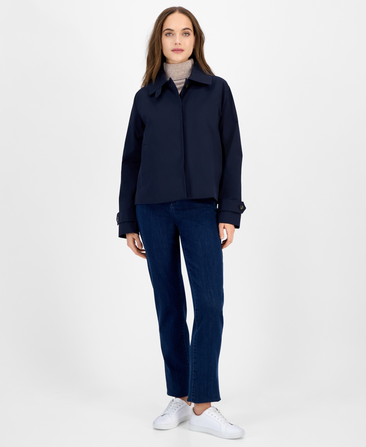 London Fog Women's Short Single-breasted Trench Coat, Exclusively At Macy's In Blue
