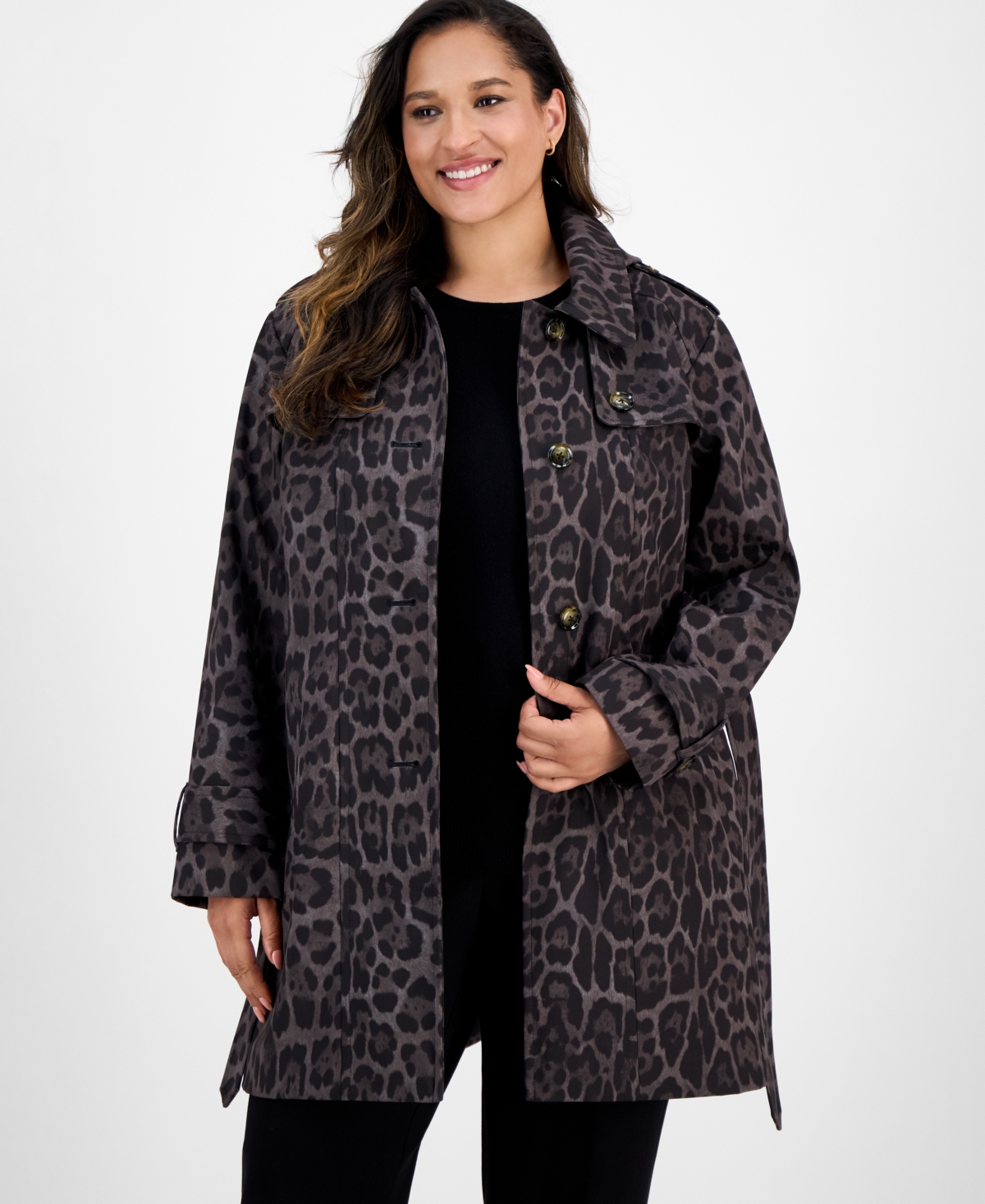 London Fog Plus Size Hooded Belted Raincoat In Multi