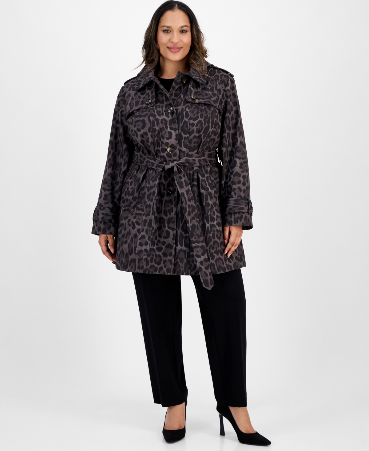 London Fog Plus Size Hooded Belted Raincoat In Multi