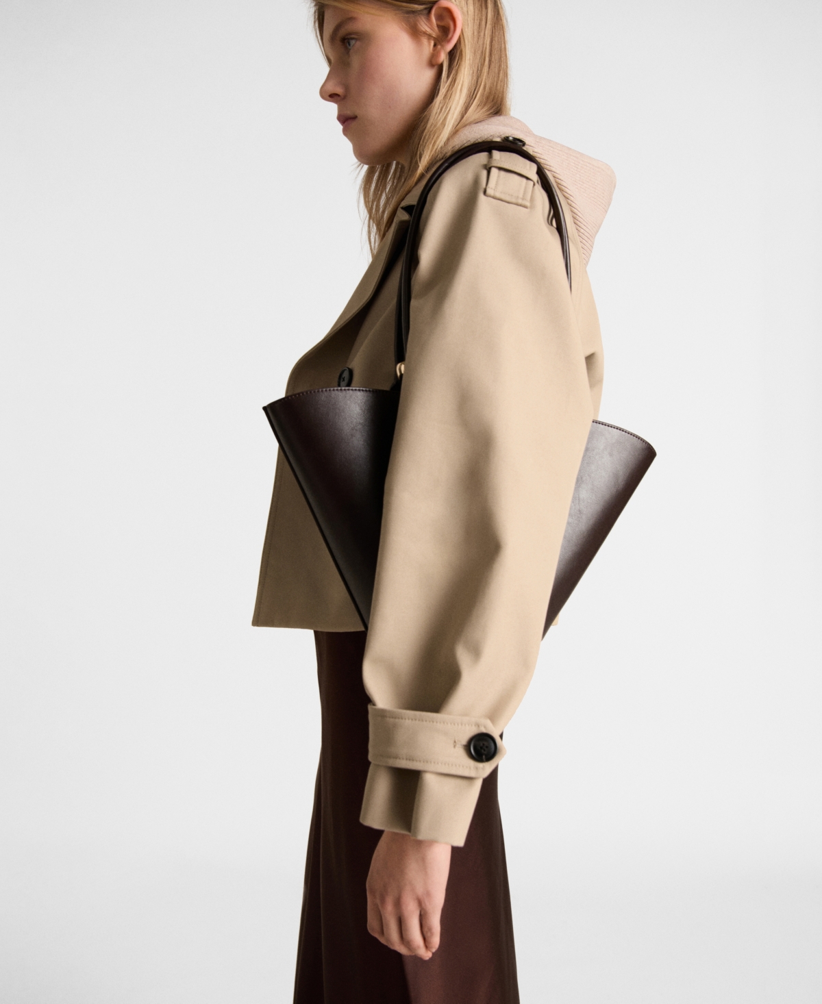 Mango Double Breasted Jacket In Medium Brown