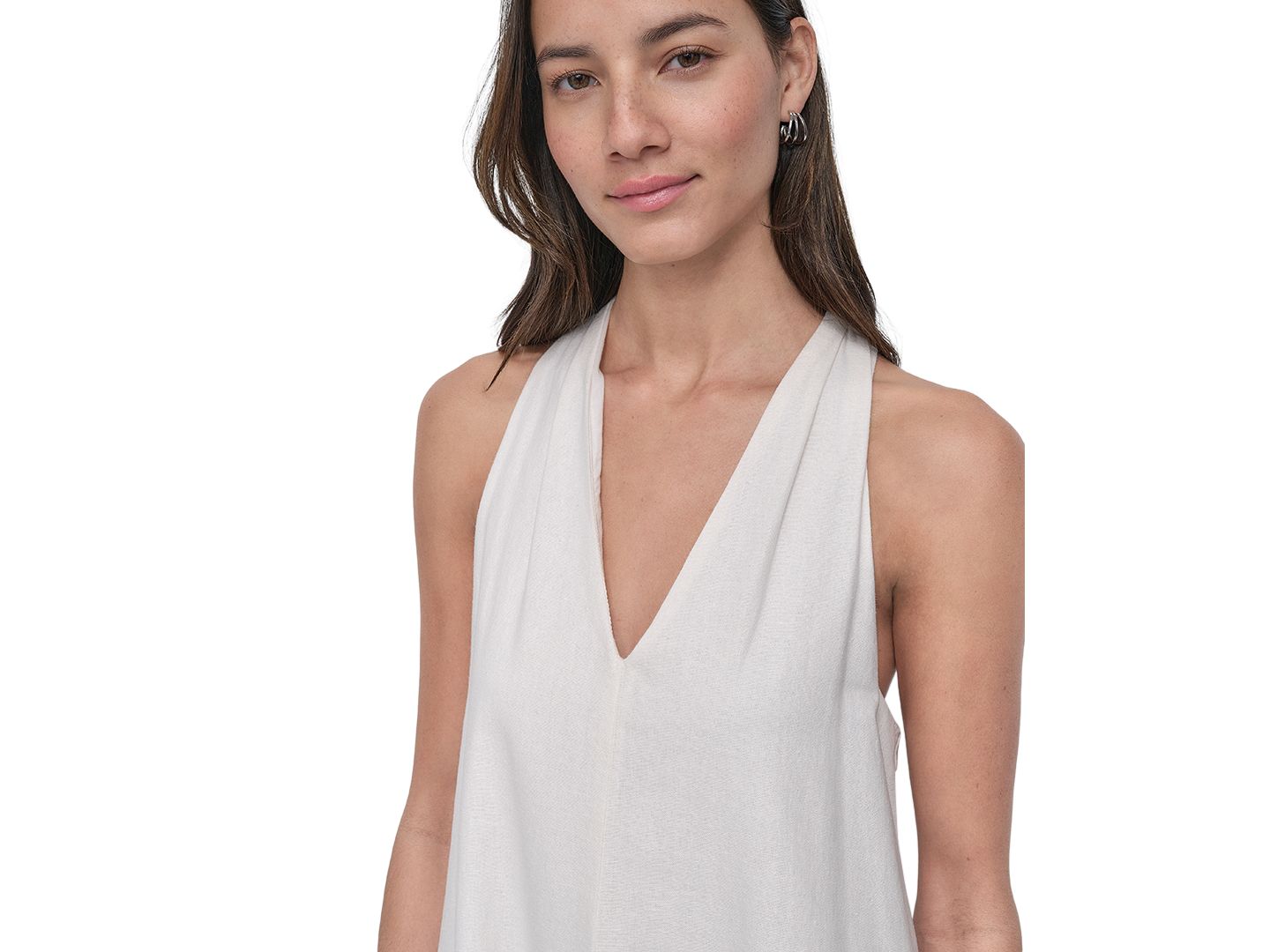 Женское платье DKNY Jeans V-Neck Racerback Linen-Blend Swing, цвет: Слоновая кость — фото 4