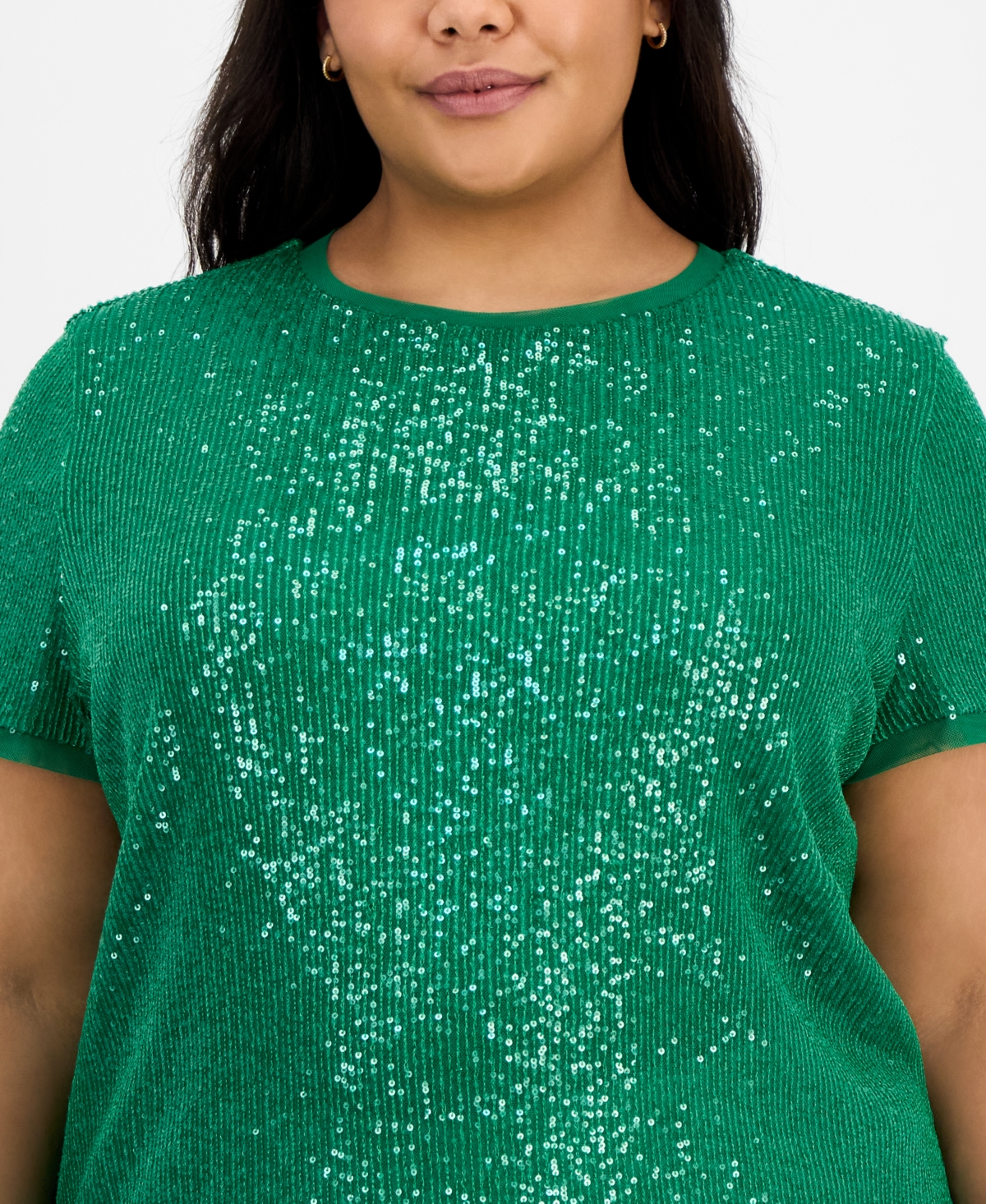 ANNE KLEIN PLUS SIZE SEQUIN MESH BANDED BLOUSE 