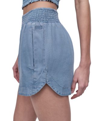 Women's Chambray High Rise Dolphin-Hem Shorts
