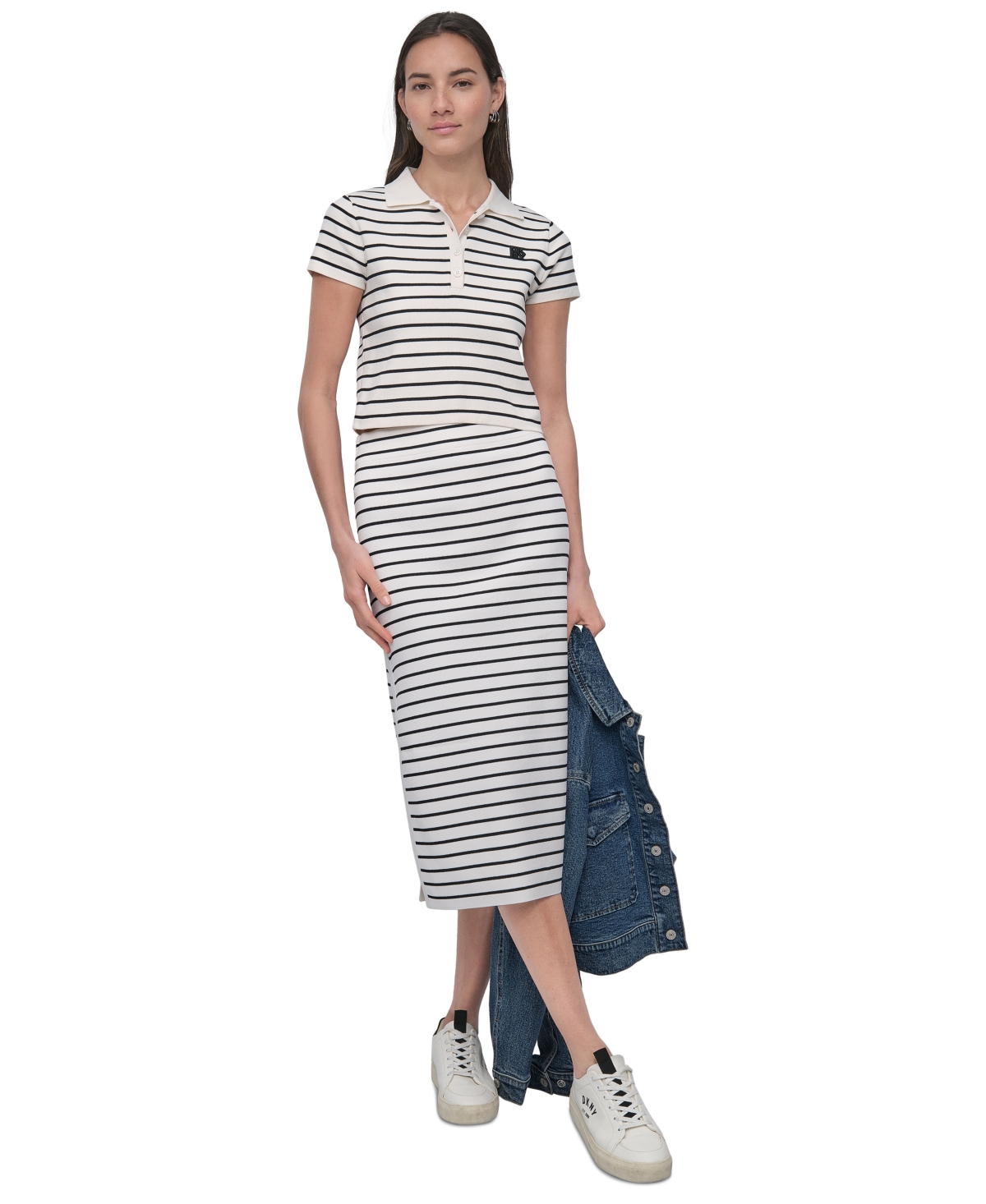 DKNY JEANS WOMEN'S STRIPED SHORT-SLEEVE POLO SHIRT 