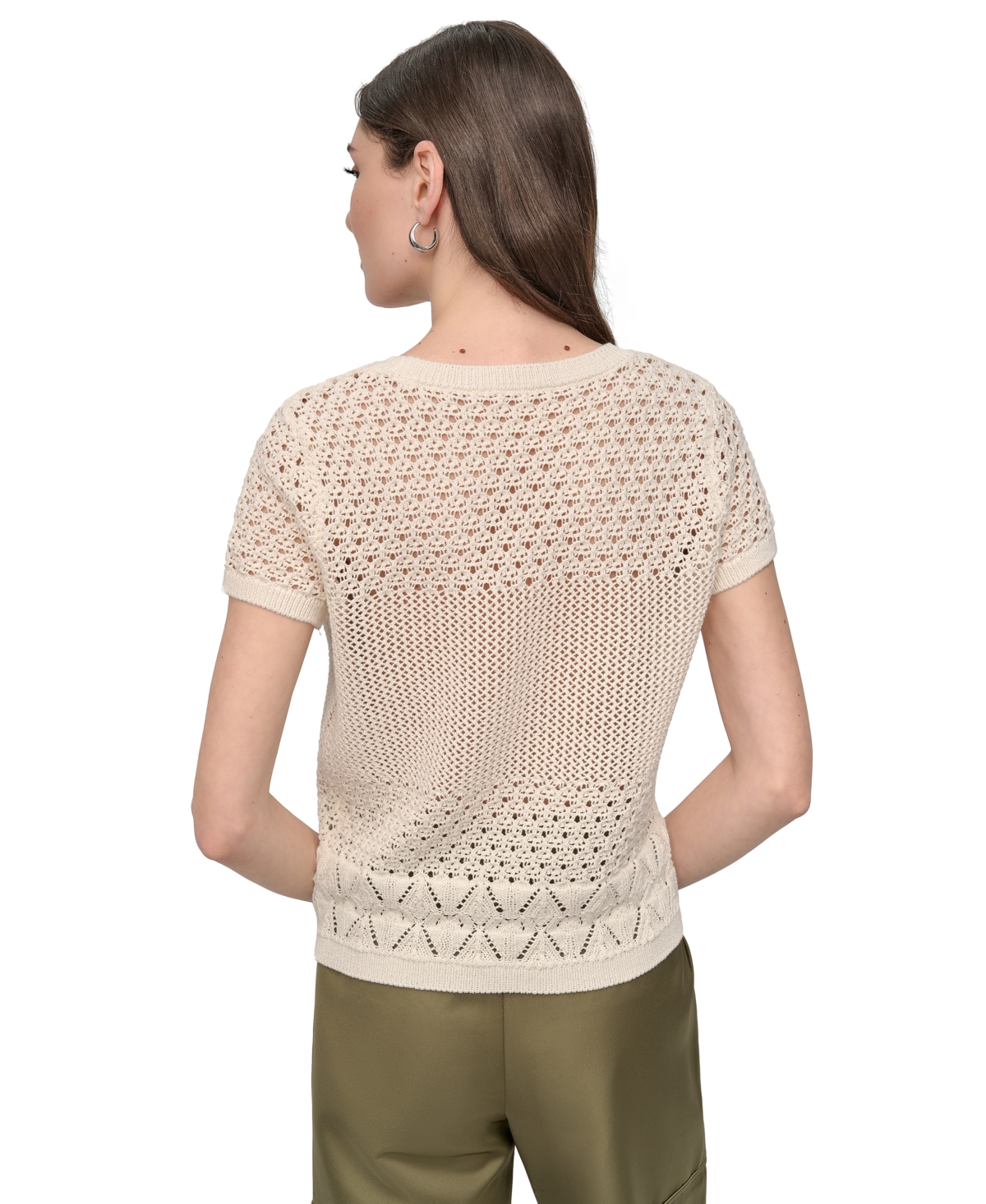 DKNY JEANS WOMEN'S MIXED-STITCH SHORT-SLEEVE SWEATER 