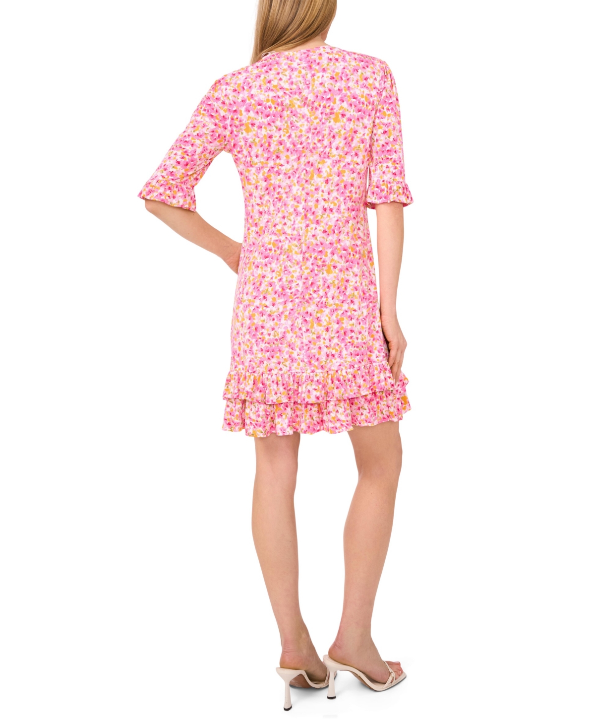 Shop Cece Women's V-neck Ruffled Floral Shift Dress In Pink Multi