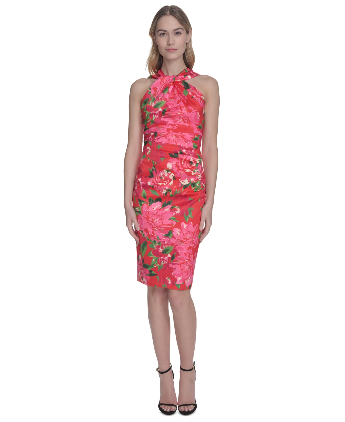 Women's Twist Halter-Neck Sheath Dress - Cherry