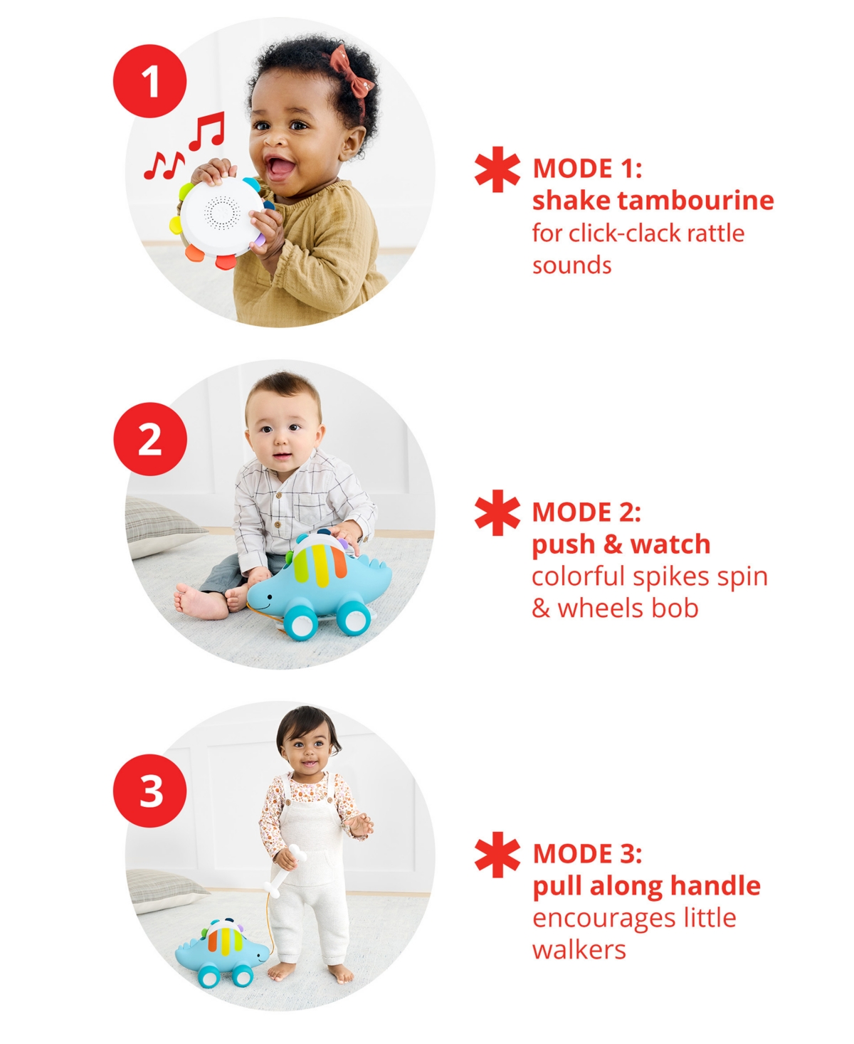 Skip Hop Explore & More Dinosaur 3-in-1 Baby Musical Pull Toy
