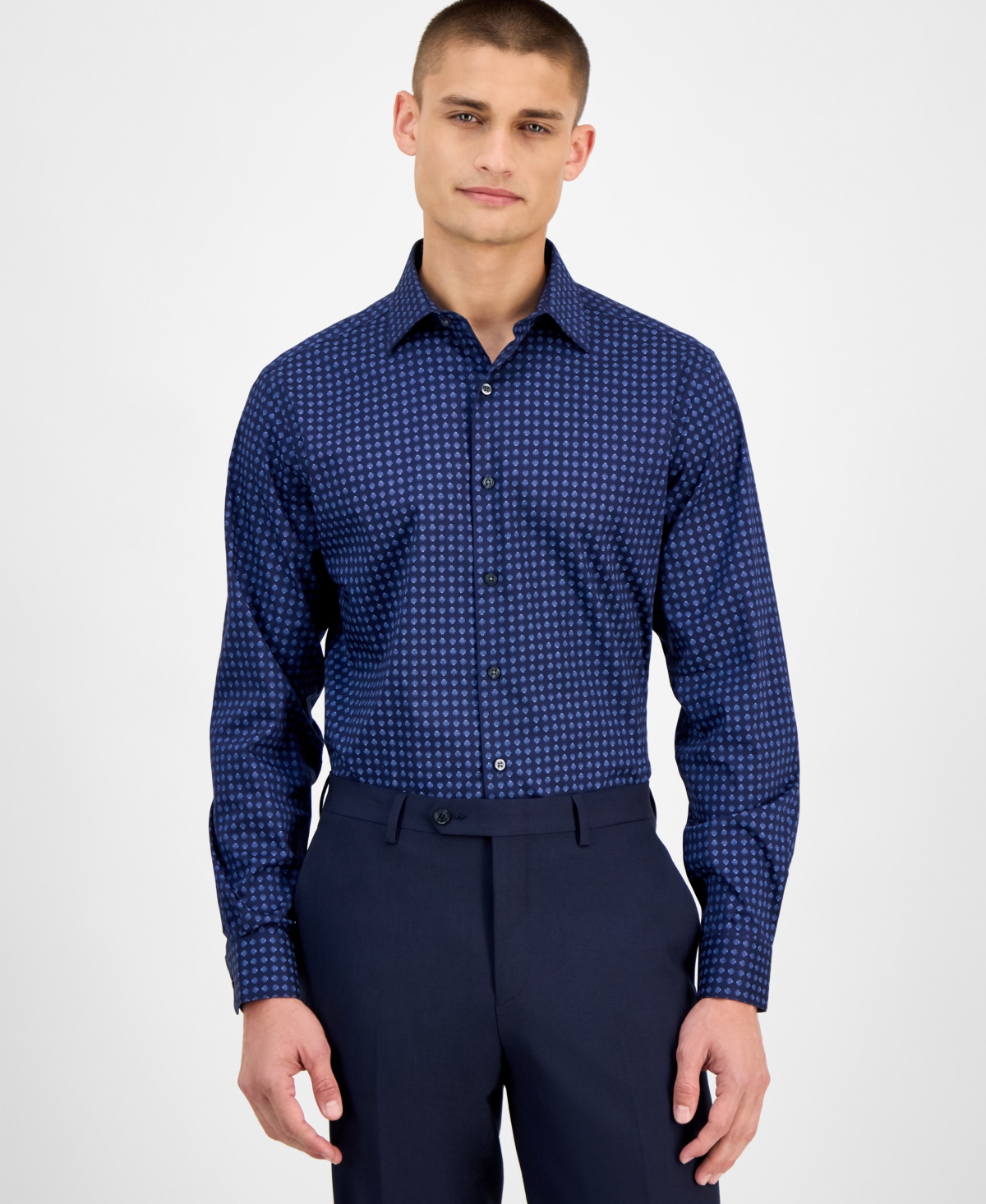 Men's Slim-Fit Round Dot Dress Shirt, Exclusively at Macy's - Blue Notte