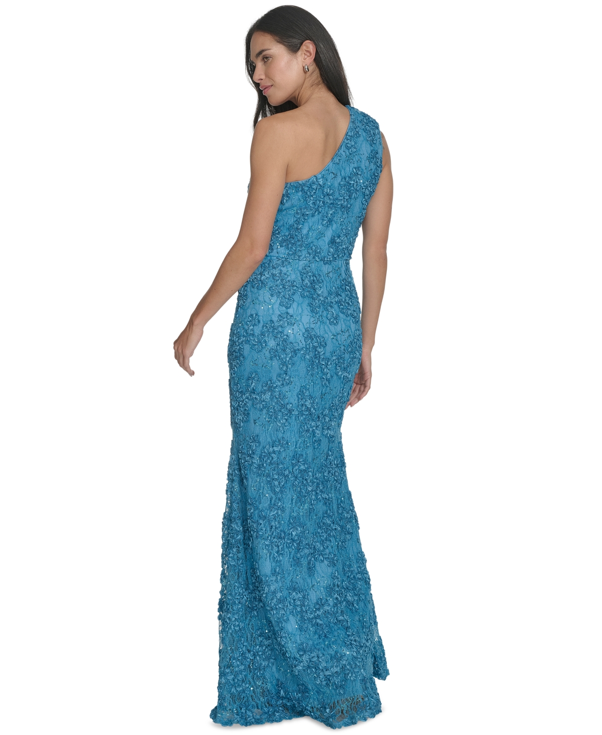 JESSICA HOWARD PETITE ONE-SHOULDER SEQUIN LACE GOWN 