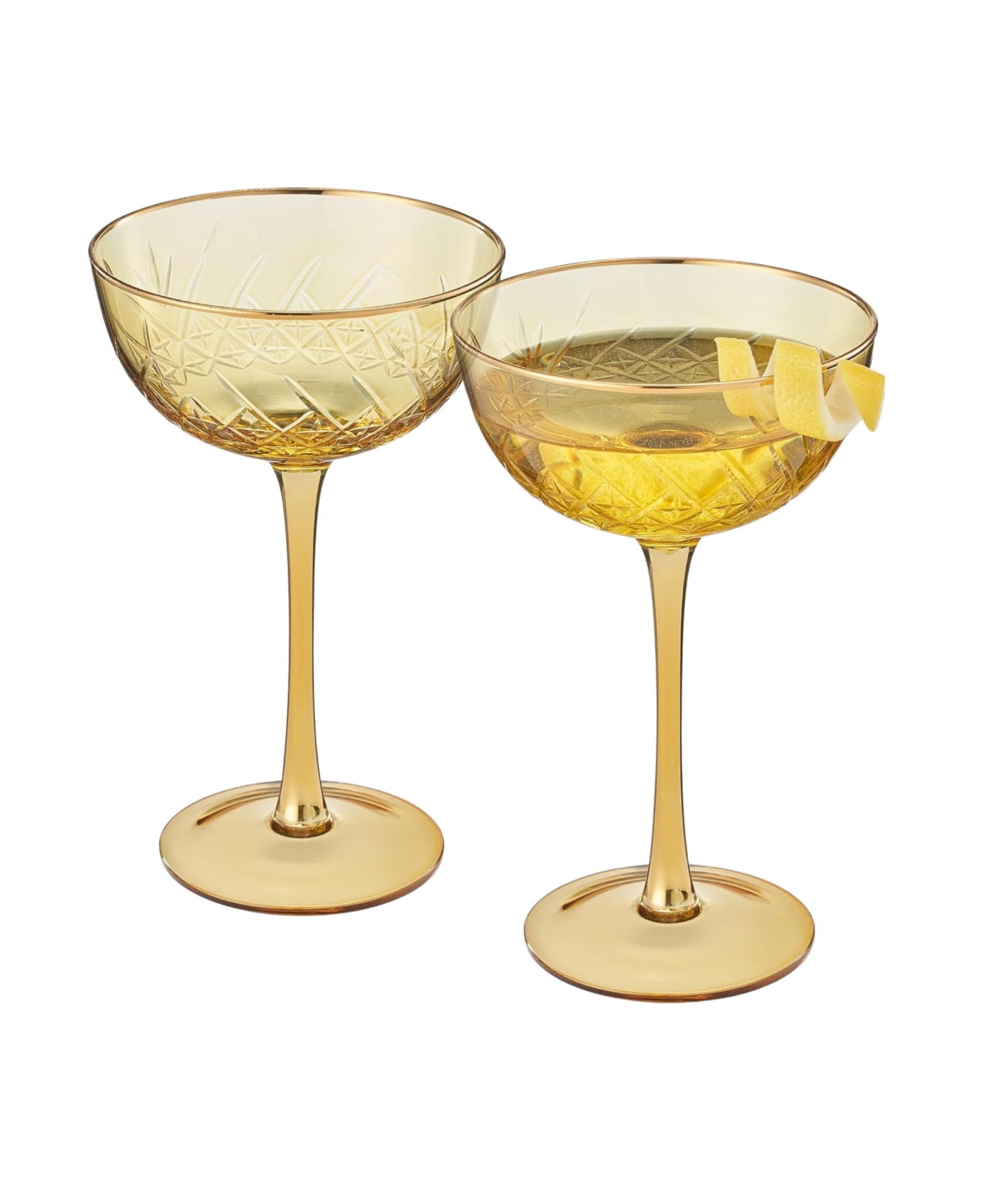 The Wine Savant Vintage Art Deco Coupe Glasses, Set Of 2 In Yellow