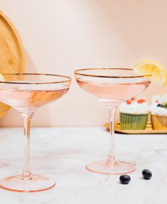 Gilded Rim Coupe Glasses, Set of 2