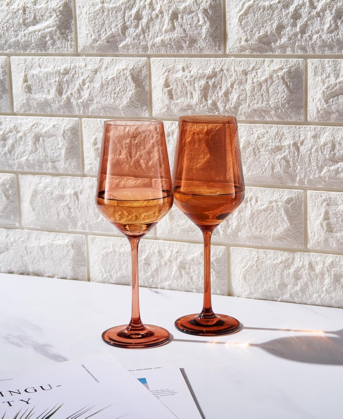 The Wine Savant Contemporary Wine Glasses, Set Of 2 In Muted Orange