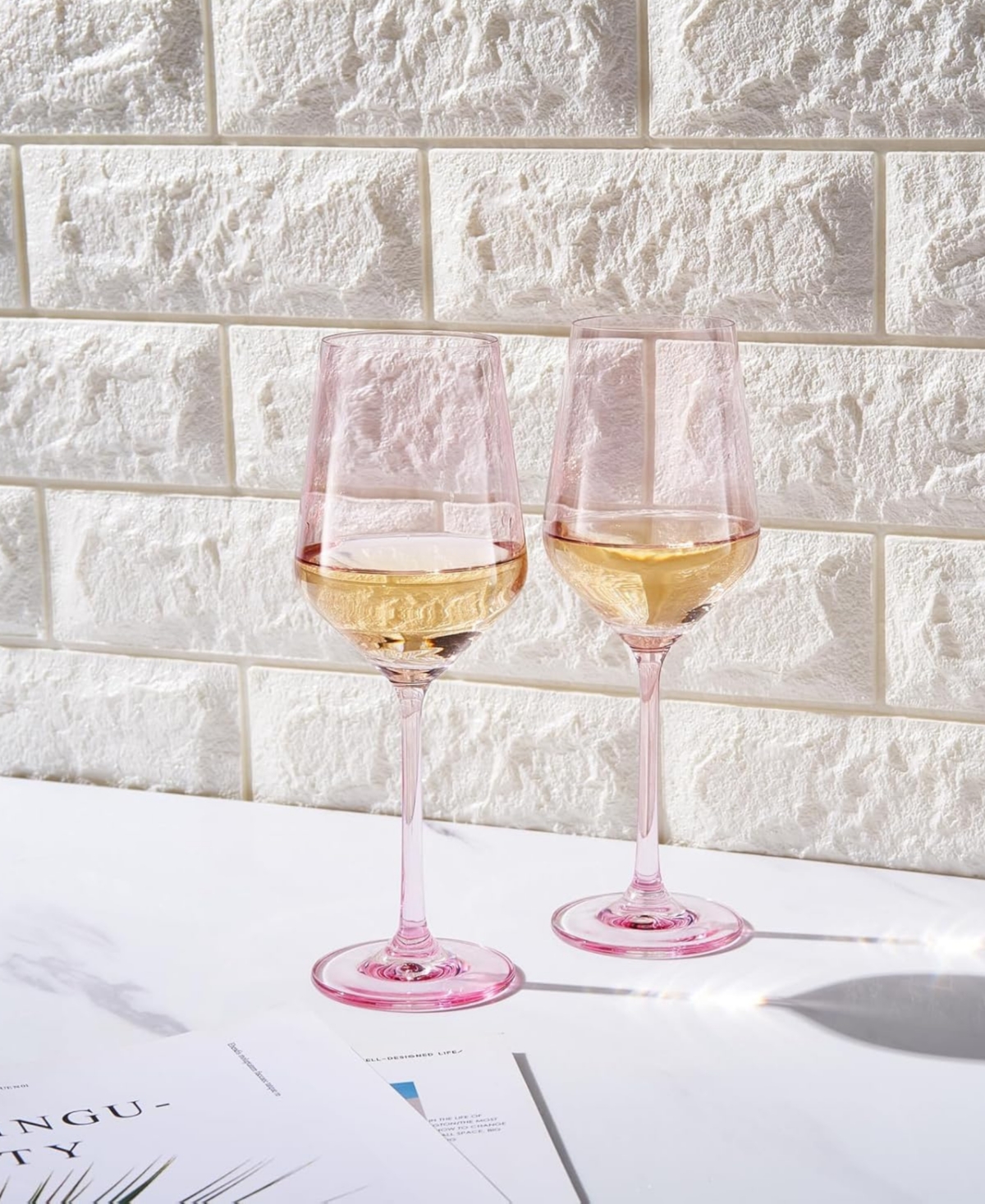The Wine Savant Contemporary Wine Glasses, Set Of 2 In Poptail Pink