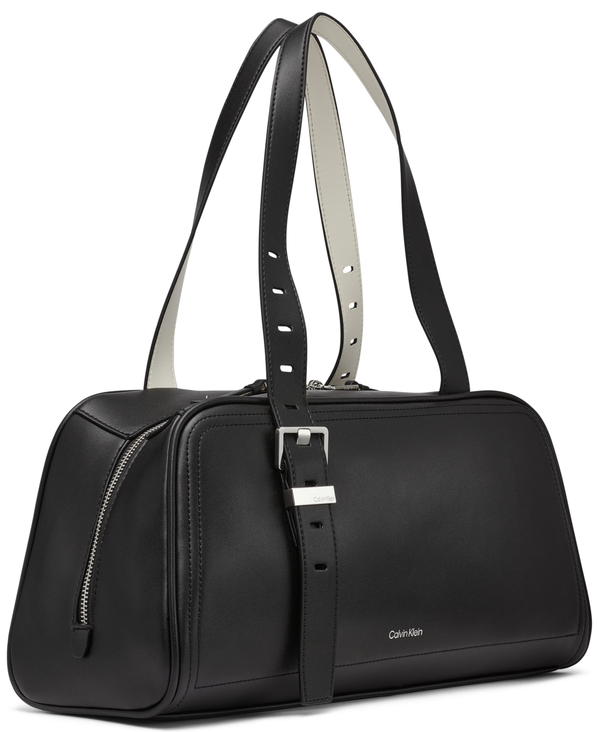 Shop Calvin Klein Lowen Satchel Bag In Black,white