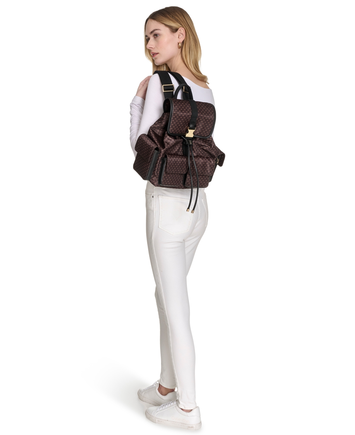 Calvin Klein Elora Medium Backpack Bag In Brown Khaki,black
