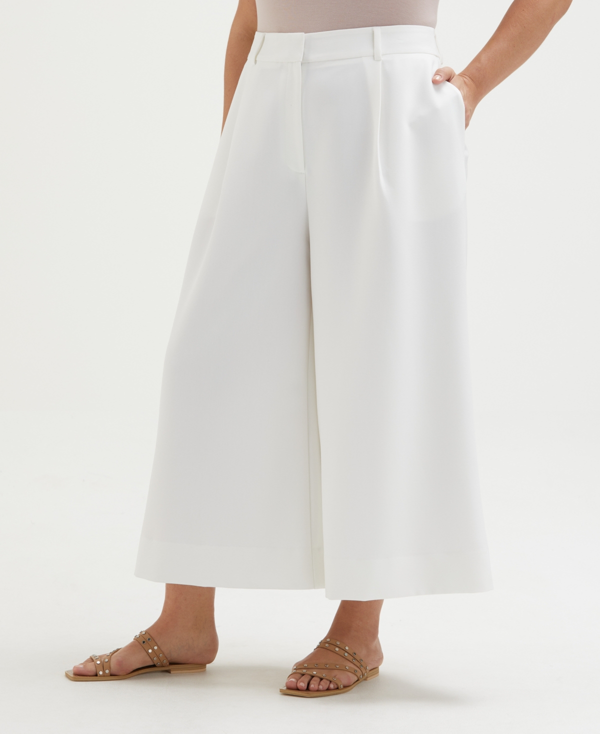 Plus Size Wide Culotte Pants - White